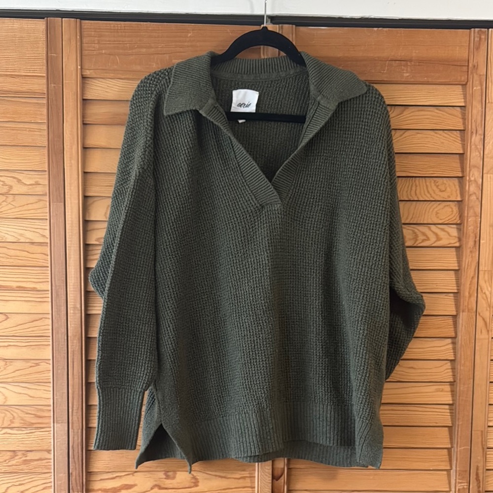 Aerie Waffle Knot V-Neck Sweater